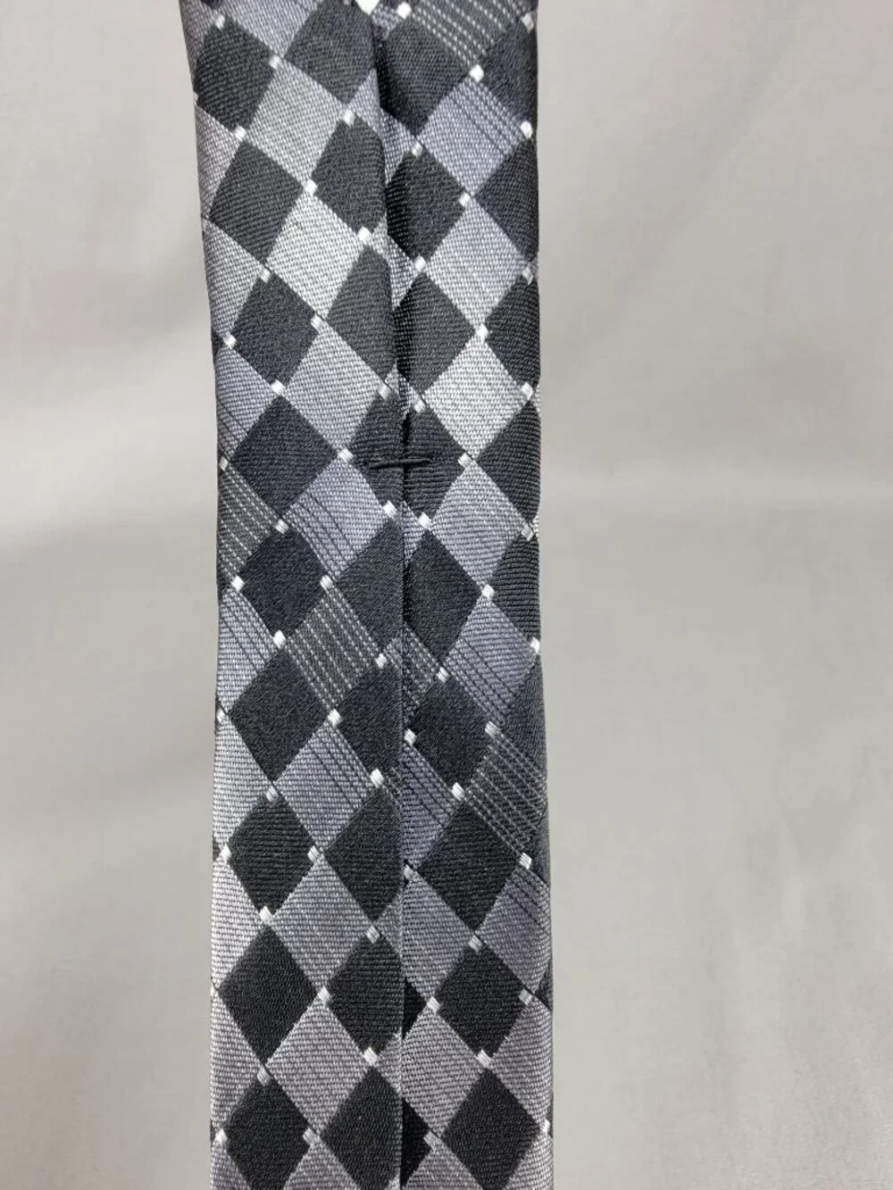 Pierre Cardin Silk Necktie Tie Mens Black Silver Geometric Square Diamond